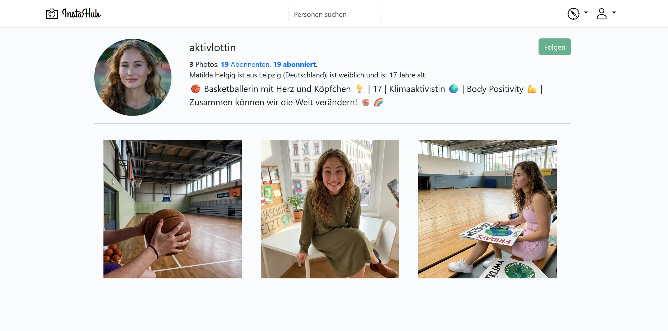 Screenshot eines InstaHub-Profils