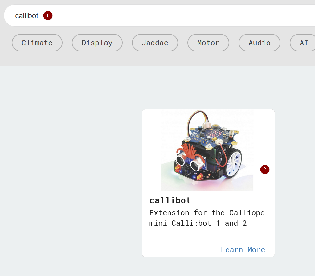 Die Calli:bot-Erweiterung in MakeCode
