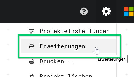 Erweiterungen auswählen