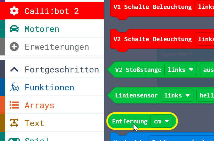 Wo der Entfernungsblock im Editor steht