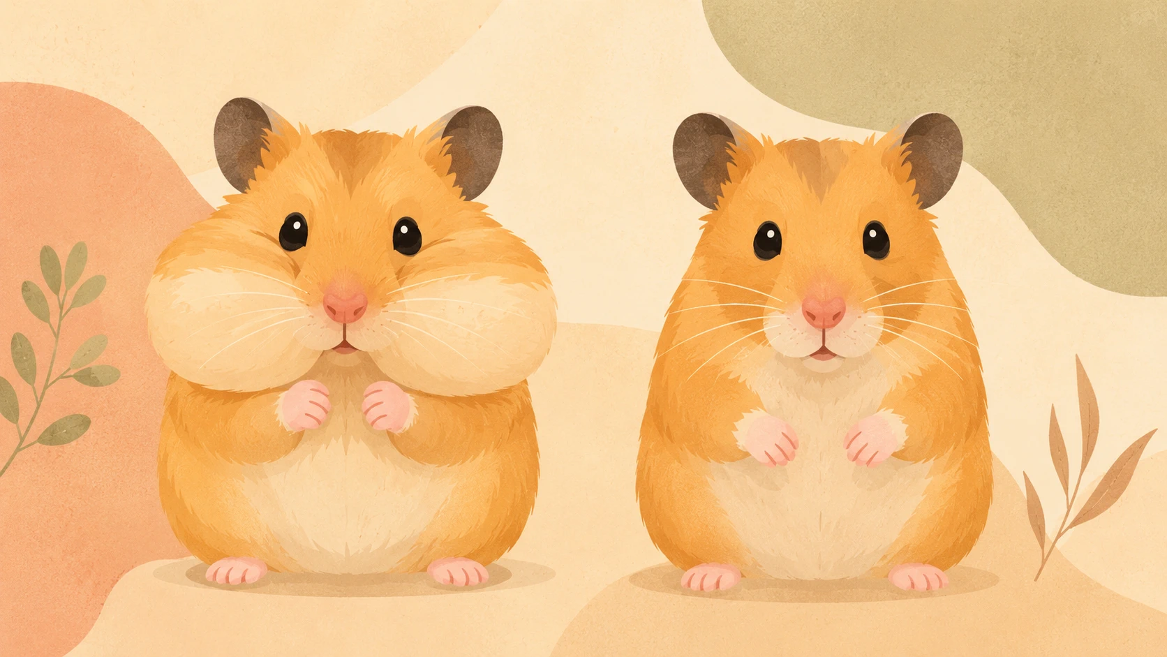 Zwei Hamster, einer mit vollen Backentaschen, einer mit leeren. Das Bild zeigt, dass zwei Objekte derselben Klasse ihre Werte unabhängig voneinander halten.