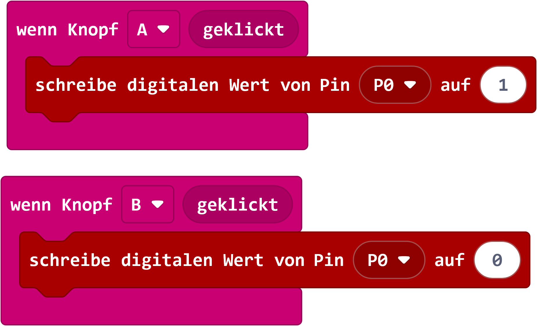 Eine LED an Pin 0 schalten