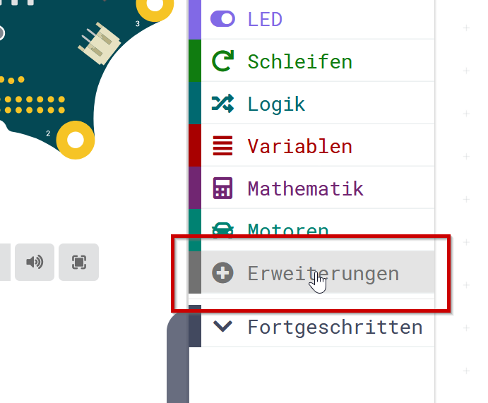 Erweiterungen im MakeCode-Editor
