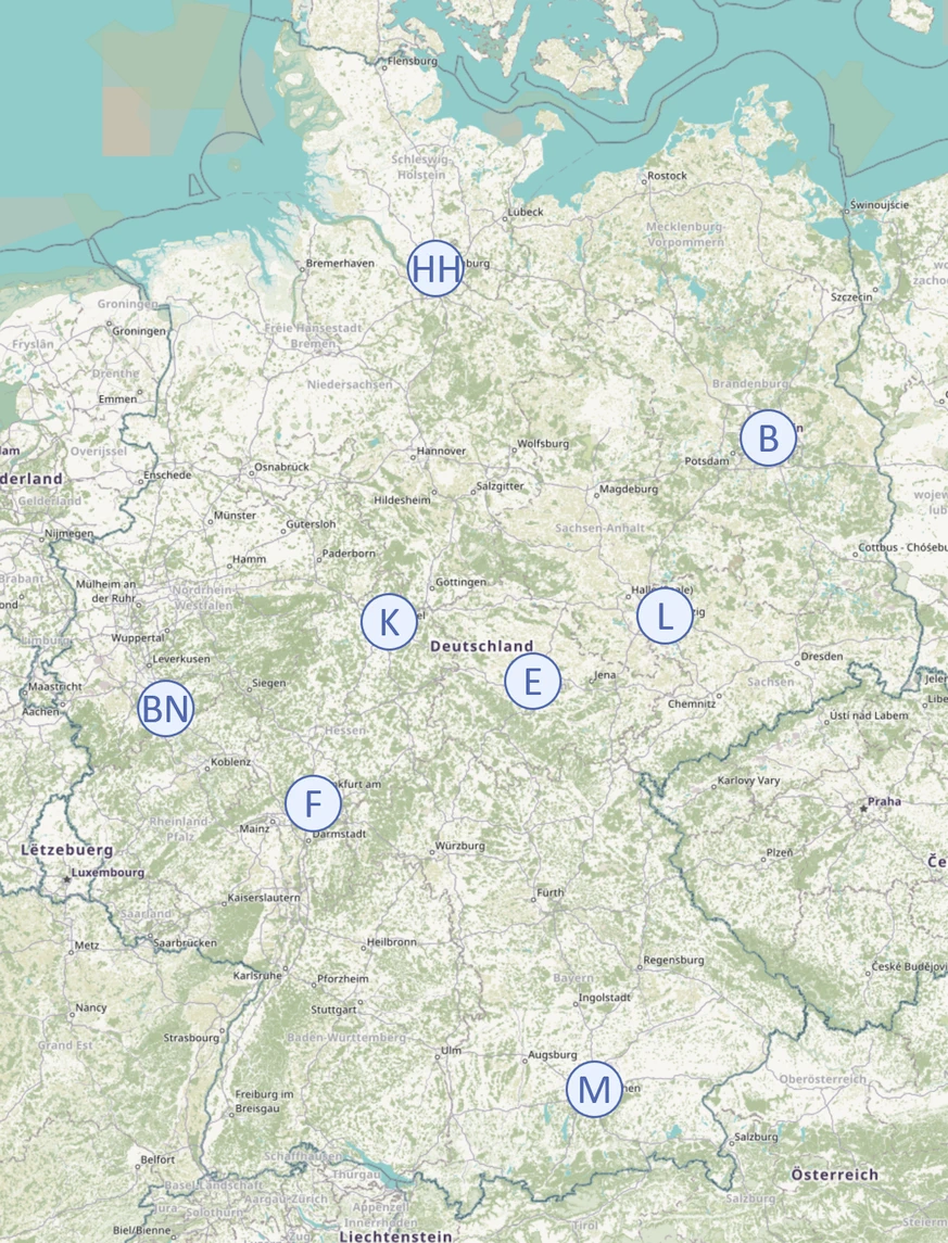 Die acht Orte als Knoten eines Graphen